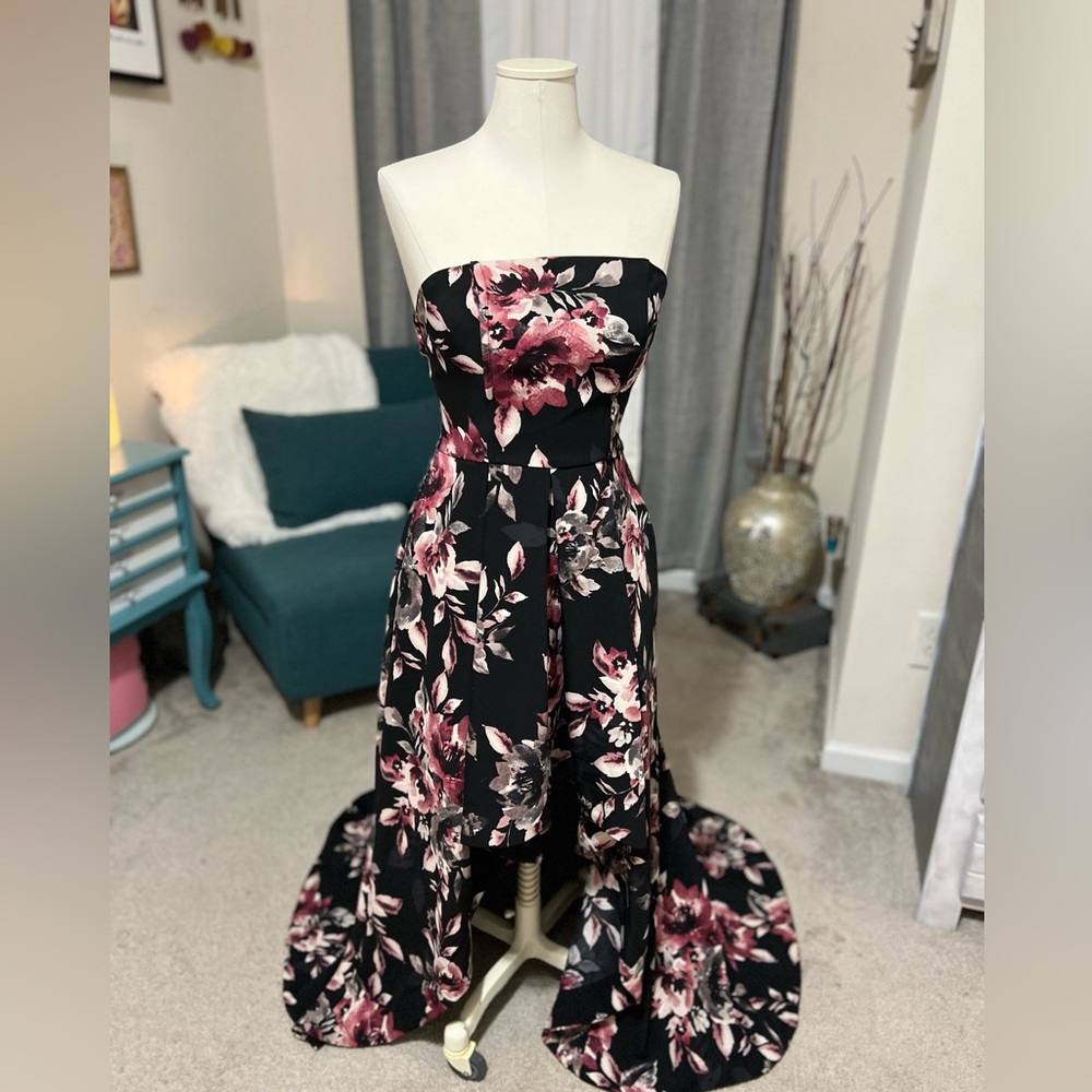 Speechless Floral Strapless High-Low Gown (Size 7)